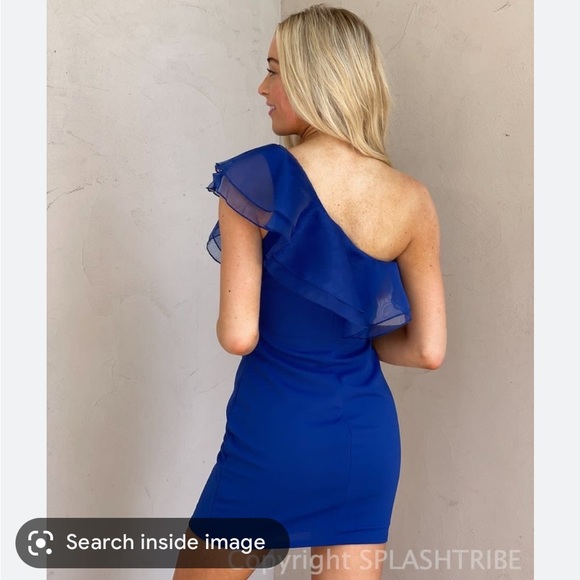 Organza One Shoulder Ruffle Mini Dress - Picture 2 of 6